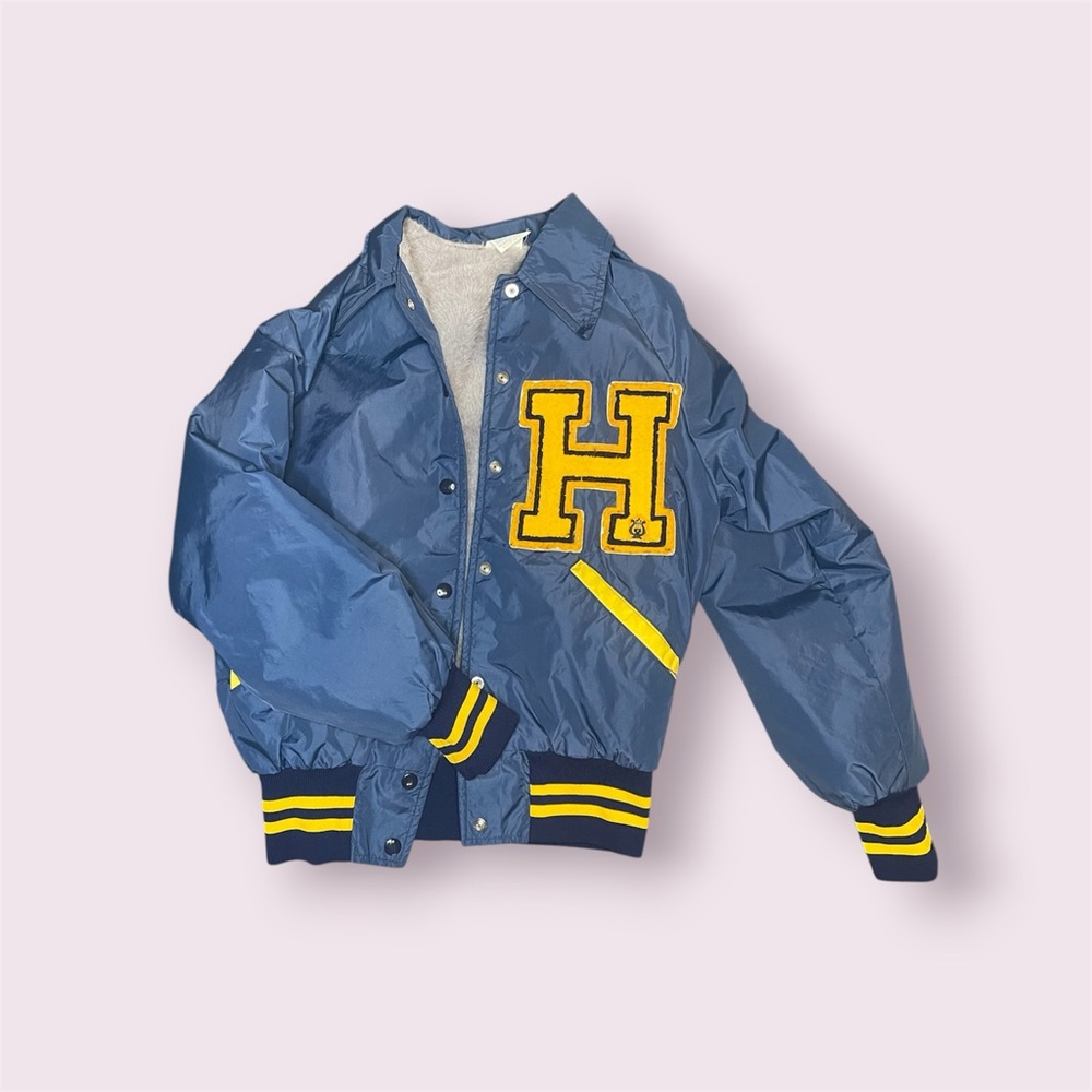 Kids Blue Varsity Jacket with Yellow Accents